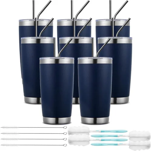 Miniatura 10 de Vaso de café personalizado de acero inoxidable, botella de agua personalizada de 20 onzas, vasos aislados con tapas y pajitas, imagen de logotipo