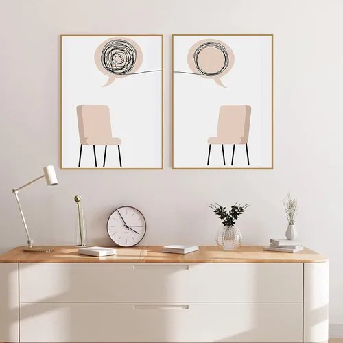 FSZSEES Psicoterapia Consejero Oficina Pintura de Pared para Arte de Europa del Norte Moderno Lienzo Arte de Pared Silla Hablar Ayuda Salud Mental