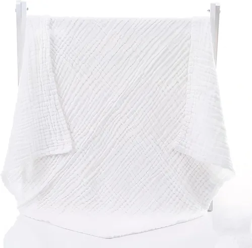 Miniatura 2 de Aablexema Juego de 2 mantas de muselina para bebé, 6 capas de 43 x 43 pulgadas, toallas de baño para recién nacidos, para niños y niñas (blanco)
