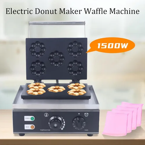 Miniatura 5 de Máquina eléctrica para hacer donas de 1500 W, 5 piezas de acero inoxidable para hacer donas, máquina para panqueques, panadería, superficie