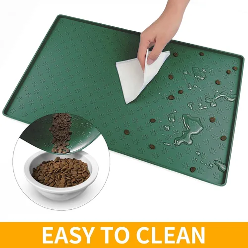 Miniatura 7 de Ptlom Mantel individual para mascotas, para perros y gatos, impermeable, de silicona, para alimentos y agua, para perros pequeños, medianos y Verde