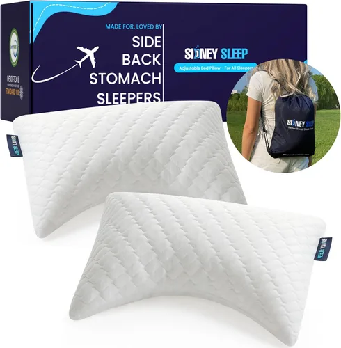 Miniatura 21 de Sidney Sleep Almohadas curvas ajustables para soporte de cuello y hombros con relleno extra triturado, almohada de contorno cervical para personas