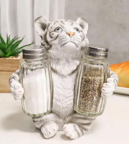 Miniatura 2 de Ebros Gift Selva tropical selva tropical Albino Blanco Bengala Tiger Cub Hugging Salero y Pimentero Estatua Depredador Tigres del Bosque Gatos