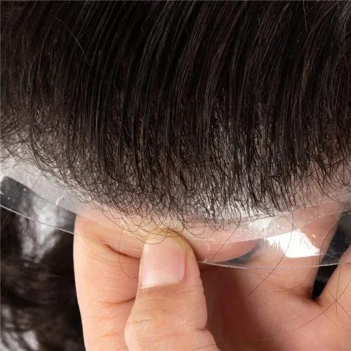 Miniatura 3 de Amiable toupee para hombres 0.001 in ultra suave piel fina para hombre, pieza de cabello humano real para hombres, sistema de reemplazo de cabello