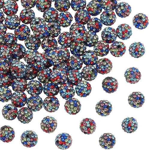 Miniatura 7 de Pandahall - Bolas de arcilla de 10 mm, tipo discoteca con 100 unidades, cuentas de polímero de arcilla con diamantes de imitación, creaciones Azul