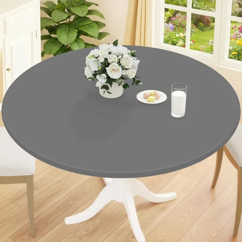 Miniatura 30 de Smiry Mantel redondo de pícnic, fundas de mesa elásticas impermeables para mesas de 18 a 24 pulgadas, manteles de vinilo con parte trasera