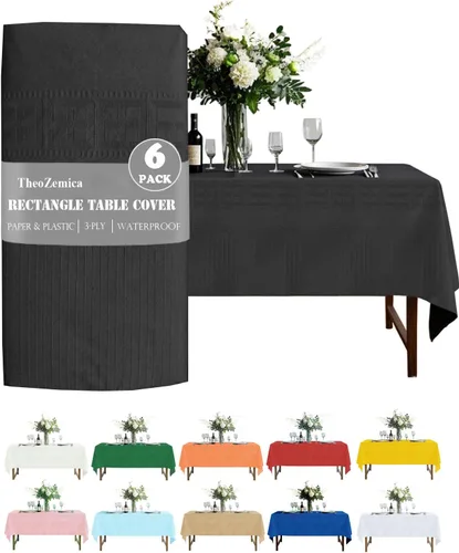 Miniatura 28 de Black Disposable Paper Tablecloth for Rectangle Tables 4 Pack, 54×108 Inch Waterproof 2 Ply Paper with Plastic Backing, Party Table Cover for