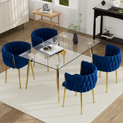 Miniatura 9 de Juego de mesa de comedor de cristal plateado para 2, juego de mesa cuadrada de lujo moderno de 36 pulgadas, juego de mesa de cocina minimalista de 3