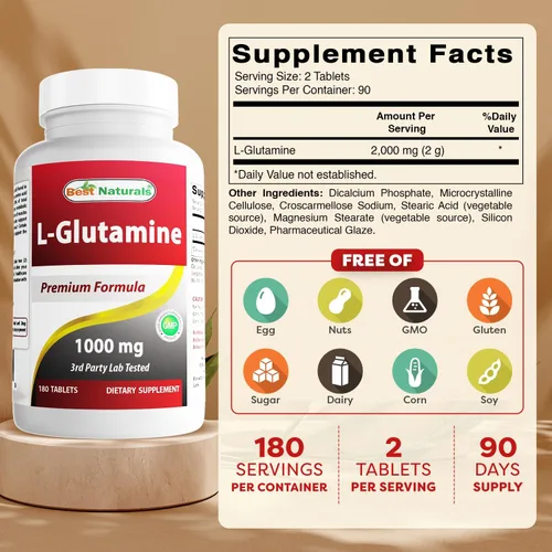 Miniatura 2 de Best Naturals L-glutamina 1000 mg 180 comprimidos (180 unidades (paquete de 2))