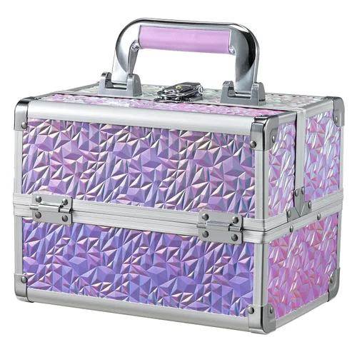 Miniatura 14 de Joligrace Maletín de Maquillaje Portátil Caja de Cosméticos 2 Bandejas con Espejo con Cerradura para Maquillaje Técnico de Uñas y Esteticistas