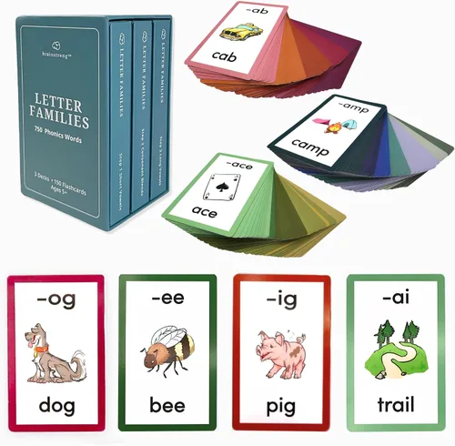 Miniatura 10 de 250 palabras fonéticas - Paso 1 - Vocales cortas Aprender a leer Kinder/1° grado Edades 5-7 Tarjetas premium de 50 familias de letras