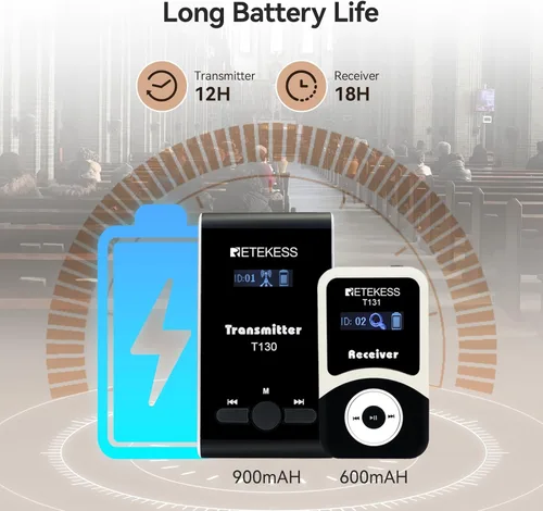 Miniatura 4 de Sistema de audio inalámbrico de guía turística Retekess T130, equipo de traducción para iglesia, calidad de sonido clara, auriculares de guía