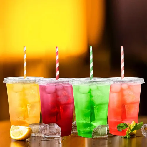 Miniatura 5 de Eupako 10 onzas - 100 juegos de vasos de plástico con tapas, vasos desechables transparentes con tapas, contenedores para bebidas frías, postres, 10