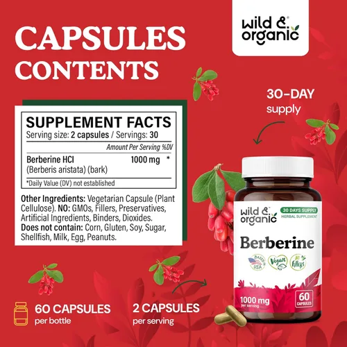 Miniatura 5 de Wild & Organic Berberina Suplemento Cápsulas 1000 mg