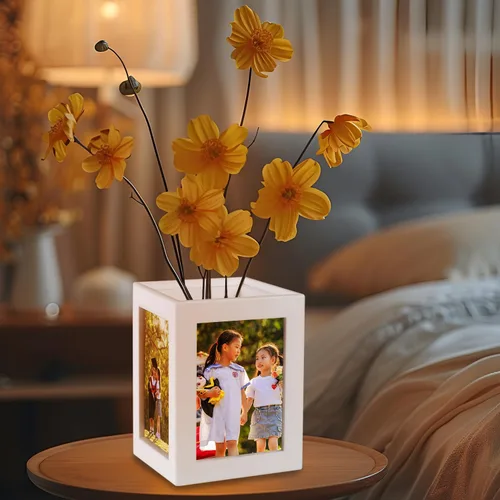 Miniatura 6 de Portarretratos de 3.5 x 5 pulgadas, almacenamiento para 4 imágenes, jarrón multiusos para fotos, centro de mesa con soporte para flores, regalo
