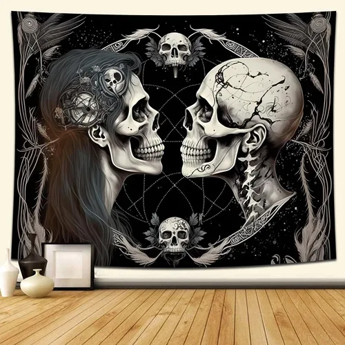 Miniatura 8 de Naykow Tapiz hippie de calavera, esqueleto gótico, tarot, tapiz de luna bruja, grunge, tapiz estético para dormitorio, tapiz de Santa Muerte