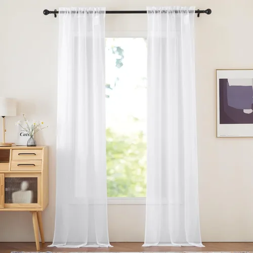 Miniatura 36 de NICETOWN Cortinas traslúcidas blancas de 63 pulgadas de largo para dormitorio, cortinas de gasa translúcida con bolsillo para barra, paneles