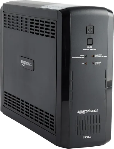 Amazon Basics UPS - Protector contra sobretensiones y batería de reserva de 1500 VA/900 W, 10 tomas, suministro ininterrumpido interactivo de línea,
