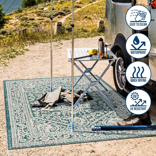 Miniatura 16 de Eyely BMS101D-28 - Alfombra de pasillo con textura de medallón de Santa Mónica Slesi, para interiores y exteriores, estilo costero, bohemio, Gris