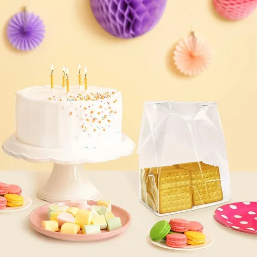 Miniatura 6 de Morepack Bolsas de celofán con refuerzo y fondo plano con inserción de papel 50 piezas 6x4x13 pulgadas Bolsas de celofán con refuerzo