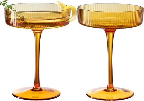 Miniatura 6 de Khen Copas Coupe Vintage Art Déco Acanaladas - Copas Acanaladas para Martini, Champán y Cóctel de 8 oz Bonitos Juegos de Cristalería - Cristalería