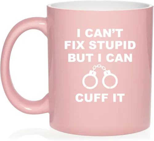 Miniatura 19 de Daylor Taza de café de cerámica con texto en inglés "I Can't Fix Stupid But I Can Cuff It" para oficial de policía, taza de té de cerámica, regalo