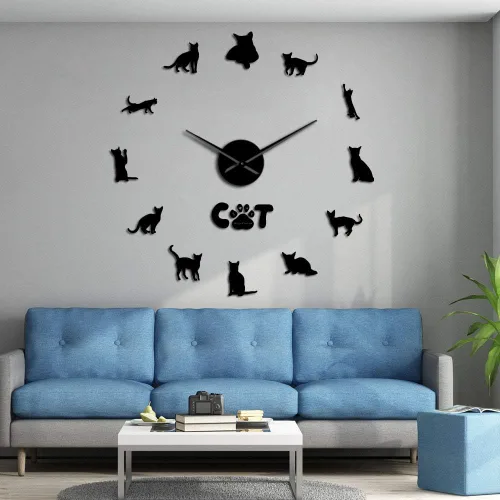 Miniatura 5 de The Geeky Days Gato doméstico de pelo corto gatos abisinios sin marco, reloj de pared de bricolaje grande mudo pegatinas de pared Etiopía gato sala