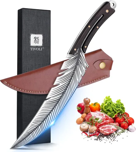 Miniatura 6 de TIVOLI - Cuchillo de carnicero forjado a mano de filo completo, cuchillo de carnicero para cortar carne, cuchillo vikingo de acero de alto carbono
