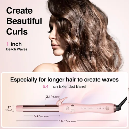 Miniatura 2 de Rizador giratorio de barril extralargo con abrazadera corta, rizador automático de 1 pulgada que crea rizos sueltos, para cabello medio y largo