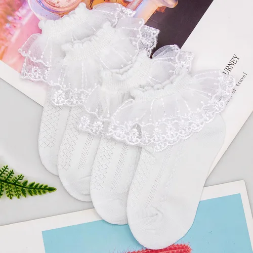 Miniatura 6 de Looching 45 pares de calcetines de encaje con volantes para bebé y niña, con ojales, color blanco, de princesa, de algodón, lindos calcetines