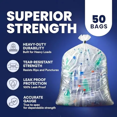 Miniatura 4 de Plasticplace - Bolsas de basura W55LDC2 de 55-60 galones │ 2 mil │ Revestimientos transparentes para cubos de basura resistentes │ 38 x 58 pulgadas