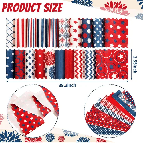 Miniatura 2 de Hosuly 40 piezas de tela patriótica del 4 de julio, tela roja, blanca y azul, bandera estadounidense, estrella, tira de acolchado de 2.55 pulgadas