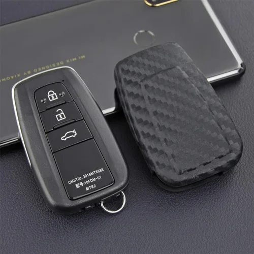 Miniatura 4 de MissBlue Funda de piel auténtica para llave Toyota 86 GT86 Avalon C-HR Camry Corolla Highlander Land Cruiser Prado Prius RAV4, Patrón de fibra