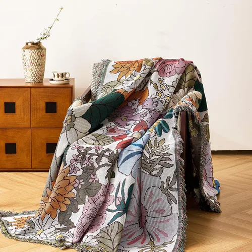 Miniatura 11 de VANJOROY Cobija fina bohemia, 100% algodón tejido a mano sudoccidental con decoración floral de granja reversible, cobija para todas las estaciones