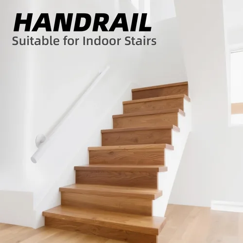 Miniatura 4 de Barandilla de escalera blanca de 4 pies para interiores, barandillas de escalera de tubería de 48 pulgadas para montar en la pared, barandillas