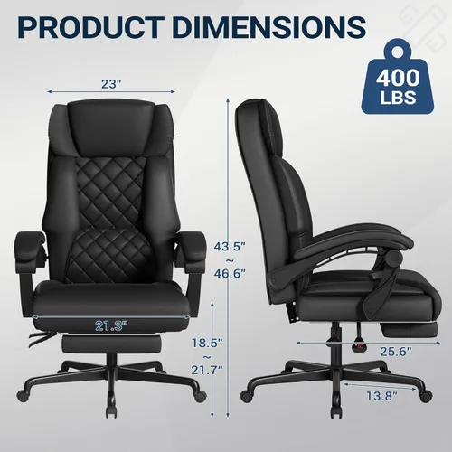 Miniatura 3 de Shahoo Silla de oficina de masaje con calor y 6 puntos de vibración, silla de oficina grande y alta de 400 libras con reposapiés, silla