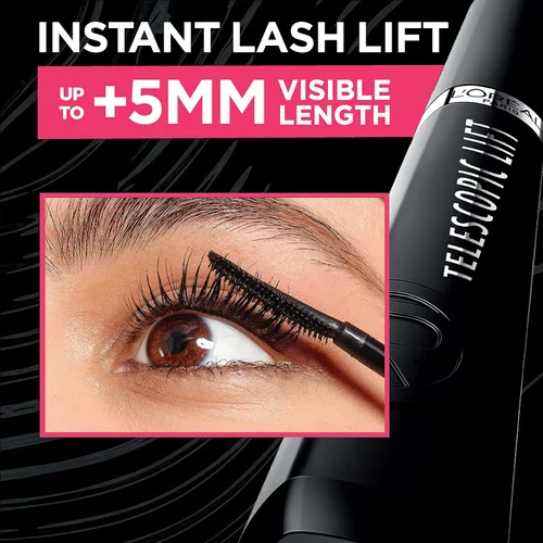 Miniatura 5 de L'Oréal Paris Telescopic Lift Máscara Lavable, Maquillaje de Ojos Alargador y Voluminizador, Levantamiento de Pestañas con hasta 36 HR de Uso, Negro