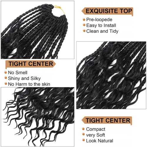 Miniatura 5 de Goddess Box Braids - Cabello de ganchillo con extremos rizados de 16 pulgadas, trenzas de caja bohemias de ganchillo, 8 paquetes, trenzas