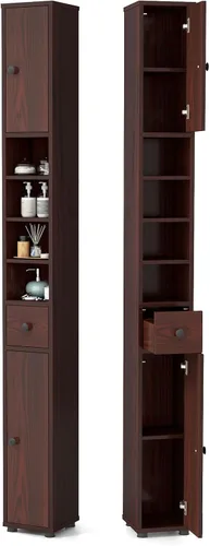 Miniatura 16 de Giantex Gabinete de Almacenamiento Delgado para Baño - Gabinete de Piso Estrecho y Alto de 71 pulgadas con 2 Puertas, 5 Estantes Ajustables, 1