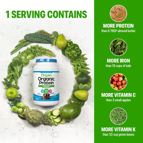 Miniatura 5 de Orgain - Proteína orgánica vegana en polvo + verduras, chocolate cremoso con sabor a budín de fresa - 21 g de proteína a base de plantas, sin