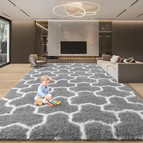 Miniatura 108 de EVOIONOS - Alfombra redonda gris para dormitorio, 5x5 pies; alfombras circulares suaves y esponjosas para sala de estar, alfombras de felpa peludas