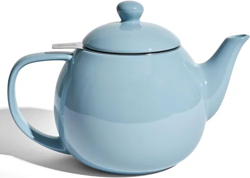 Sweese Tetera de porcelana de 27 onzas con infusor para té de hojas sueltas, gris azulado