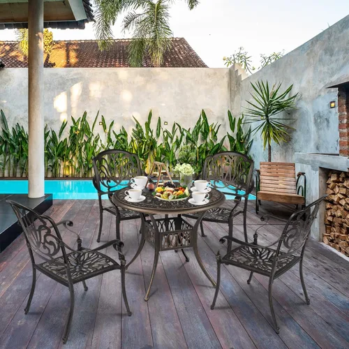 Miniatura 7 de VINGLI Juego de 2 sillas de patio de aluminio fundido para todo tipo de clima, sillas de comedor al aire libre, sillones de metal para piscina