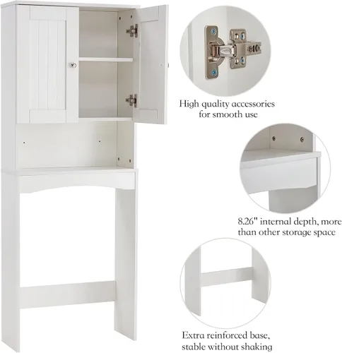 Miniatura 4 de ME2 Armario de almacenamiento sobre el inodoro, estante organizador de baño, gabinete de recolección que ahorra espacio con estantes y puertas