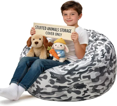 Miniatura 25 de Lukeight - Puf de almacenamiento de animales de peluche para niños, funda para puf de dinosaurio con cremallera para organizar la habitación