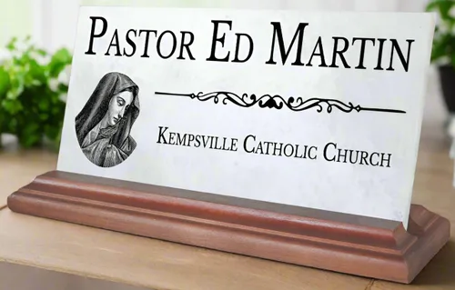 Miniatura 7 de Placa de identificación cristiana personalizada para pastores o trabajadores de la iglesia, mármol sólido (Christian3)