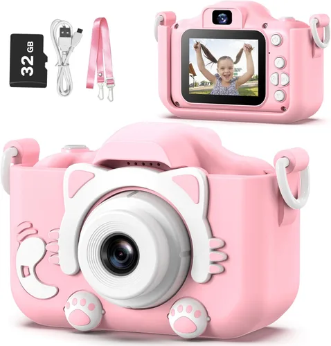 Goopow Juguetes de Cámara para Niños de 3-8 Años para Niñas y Niños, Videocámara Digital para Niños con Cubierta Suave de Dibujos Animados, Mejor