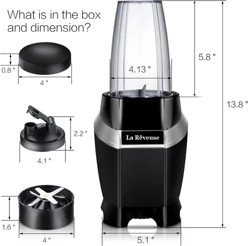 Miniatura 4 de La Reveuse Licuadora de batidos de 1000 W (negro) + licuadora personal La Reveuse 300W (SIlve)