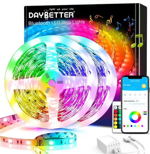 Miniatura 10 de DAYBETTER - Tira de luces LED inteligentes de 32.8 pies, kits de tira de luces LED RGB 2835 con control remoto de 24 teclas, tira de luces LED