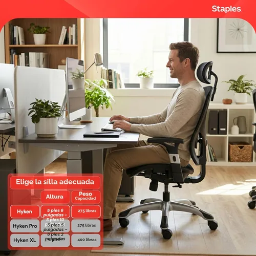 Miniatura 4 de Staples Hyken - Silla de trabajo giratoria ergonómica, silla de oficina ajustable con malla transpirable y soporte lumbar, perfecta para el hogar